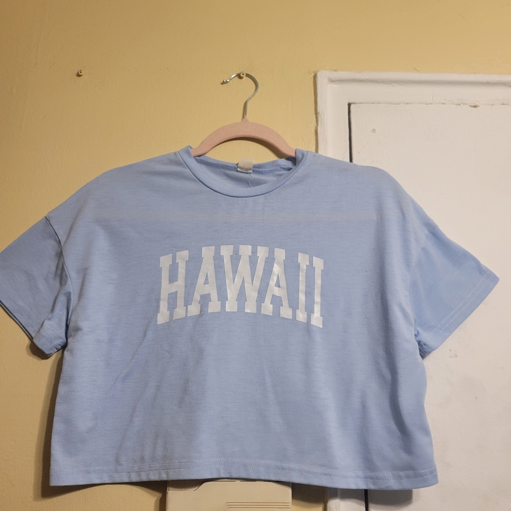 Blue 'Hawaii' Kids Short Sleeve Crop Top Tee Size 160